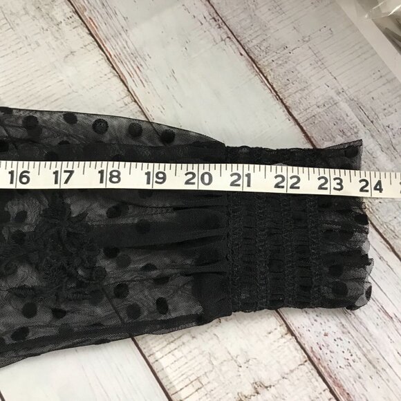 Zara Black Sheer Mesh Polka Dot/Floral Embroidery Midi Dress  Size Medium - Picture 9 of 9